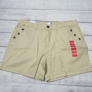 Stella Parker Collection Tan Khaki Gold Button Pocket‎ Shorts Size 14 NWT